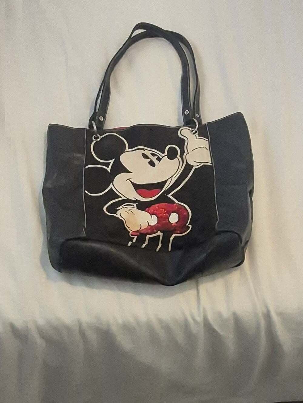 Disney Mickey Mouse Tote Shoulder Bag Black Red Sequins
